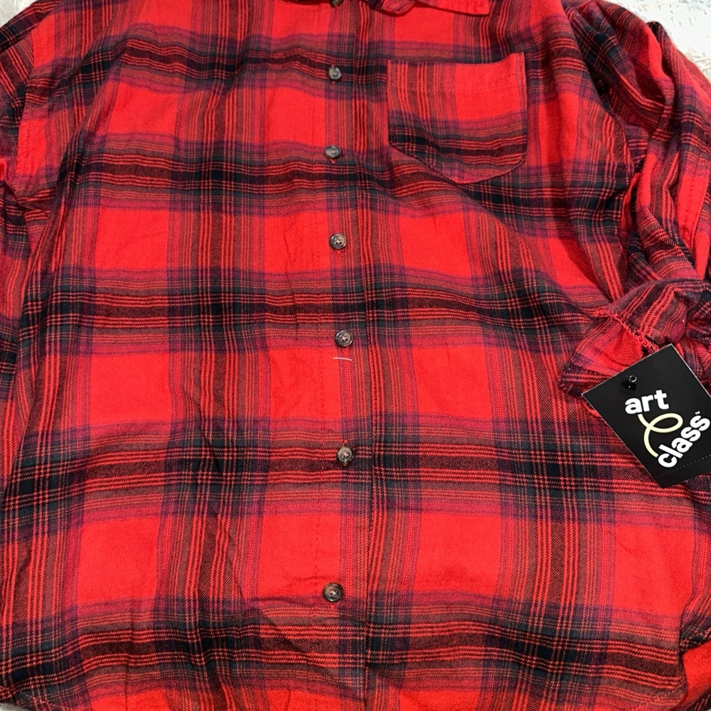 Wholesale lot of 8 piece Art Class Red and Black Plaid girls Button Down Shirt